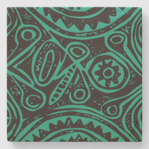 Posavasos De Piedra Patrón vintage Tiki Verde y Negro