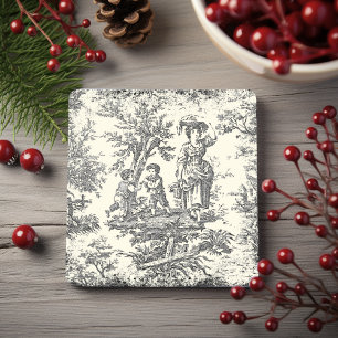 Posavasos De Piedra Patrón Vintage Toile de Jouy Blanco y Negro para N