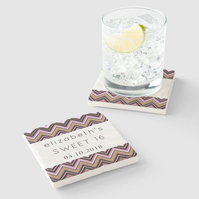 Posavasos De Piedra Patrón Zigzag, patrón Chevron, dulce 16 (Lateral)