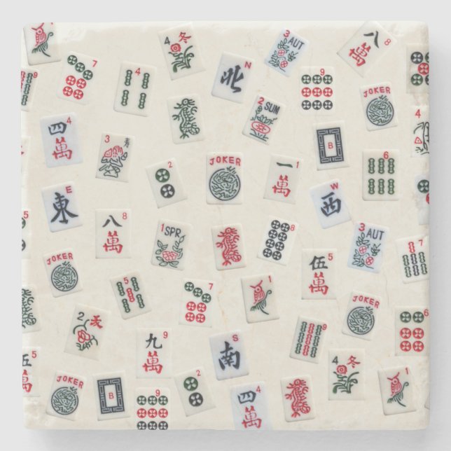 Posavasos De Piedra Patrones de símbolos de baldosas de Mahjong (Anverso)