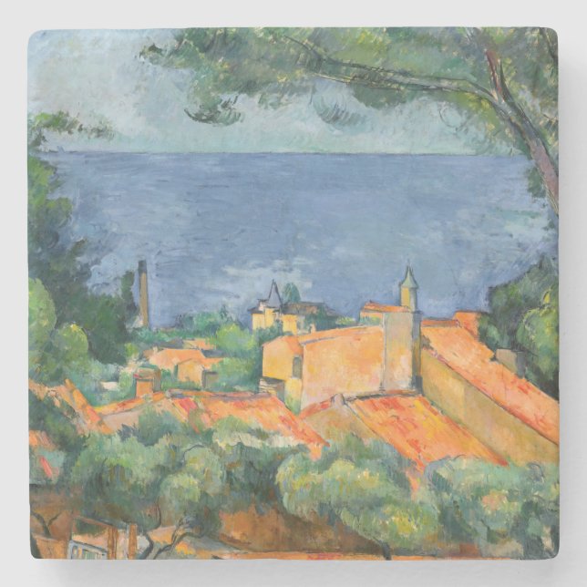 Posavasos De Piedra Paul Cezanne - Estaque con techos rojos (Anverso)