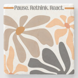 Posavasos De Piedra Pausa. Repensar. Reaccionar.