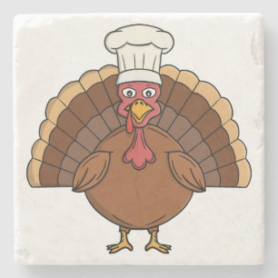Posavasos De Piedra Pavo de dibujos animados del chef Día de Acción de