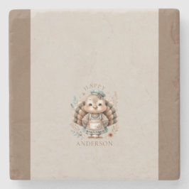 Posavasos De Piedra Pavo Feliz Marrón Personalizado