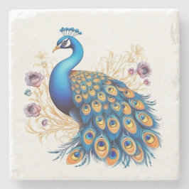 Posavasos De Piedra Pavo Real con Flores Purpúreas