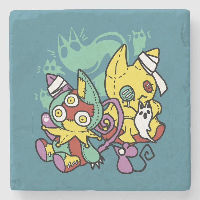 Posavasos De Piedra Paw-sitively Frightful | Monstrous Cats Halloween  (Anverso)