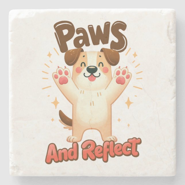 Posavasos De Piedra Paws Y Refleja Perro Cuto (Anverso)