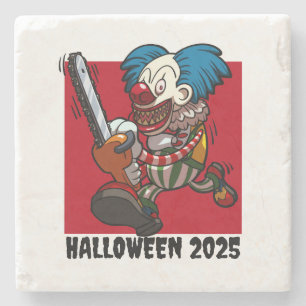Posavasos De Piedra Payaso loco en Chainsaw Halloween Editable Año de 