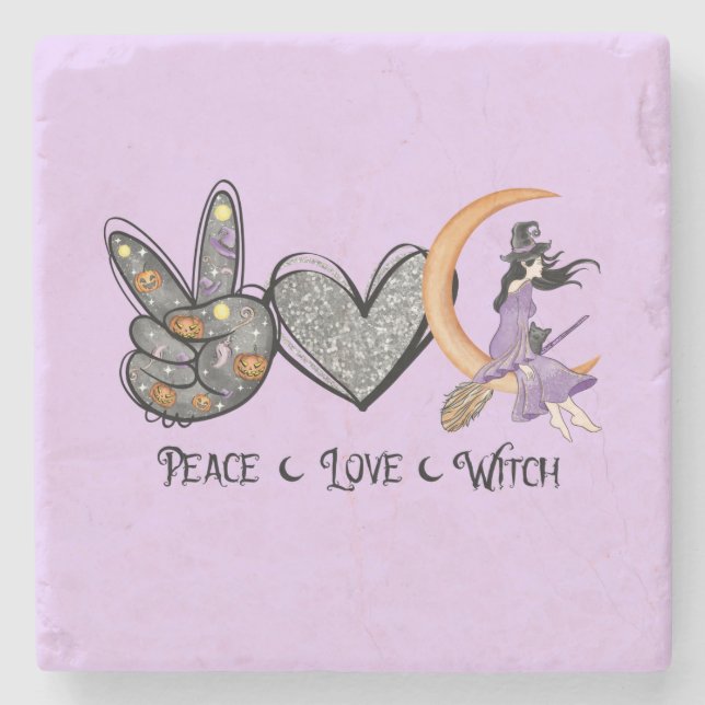 Posavasos De Piedra Paz, amor, bruja (Anverso)
