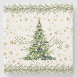 Posavasos De Piedra Paz Y Alegría Árbol Verde De Navidad