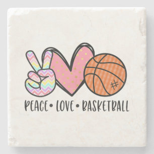 Posavasos De Piedra Peace Love Basketball Heart for Women Adolescentes
