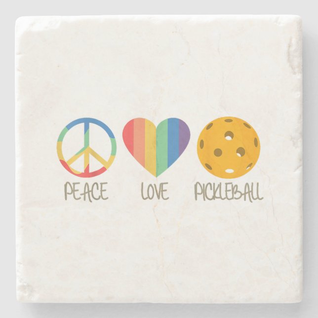 Posavasos De Piedra Peace Love Pickleball (Anverso)