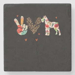 Posavasos De Piedra Peace Love Schnauzer Funny Gig Perg Lover
