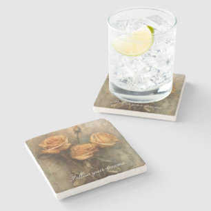 Posavasos De Piedra Peach Rosa Floral Romántica