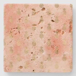 Posavasos De Piedra Peach Rubor Tropical Gold Pineapples