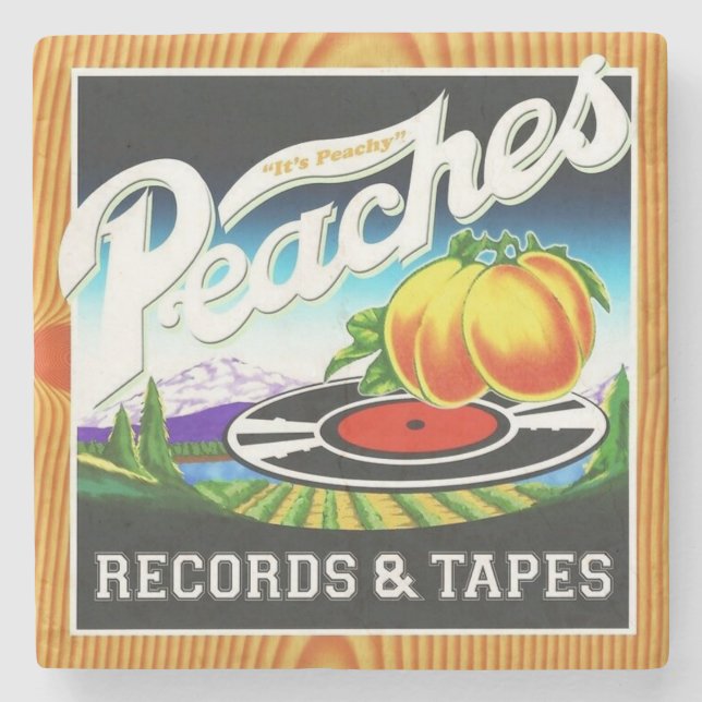 Posavasos De Piedra Peaches Records & Tapes Stone Coaster (Anverso)