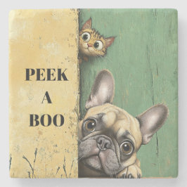Posavasos De Piedra Peek A Boo Cat Dog
