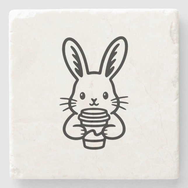 Posavasos De Piedra Peeking Bunny with Coffee Cup (Anverso)