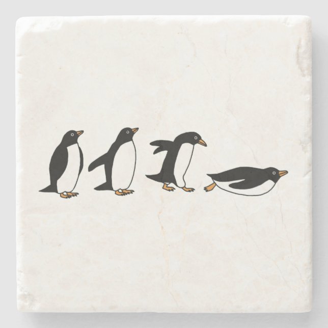 Posavasos De Piedra Penguins Sliding (Anverso)