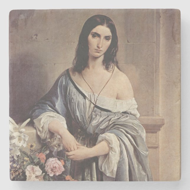 Posavasos De Piedra Pensamientos melancólicos (por Francesco Hayez) (Anverso)