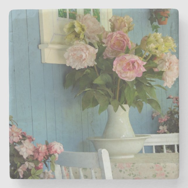 Posavasos De Piedra Peonies victorianos - Viñetería de Martha (Anverso)