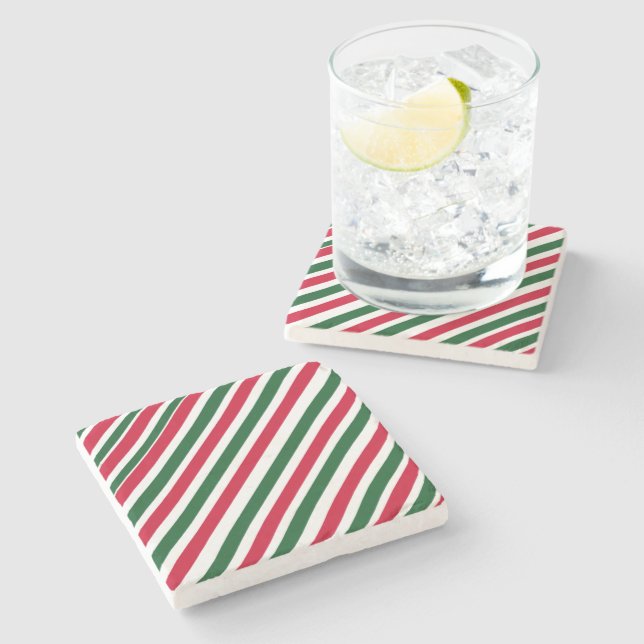 Posavasos De Piedra Peppermint Stick Stripes in Red, Green, and White (Lateral)