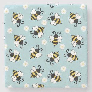 Posavasos De Piedra Pequeñas abejas y flores de margarita