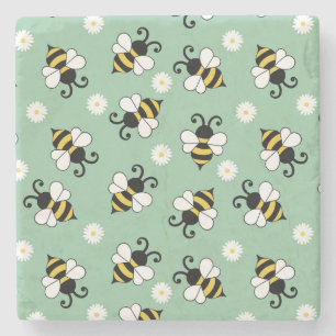 Posavasos De Piedra Pequeñas abejas y flores de margarita