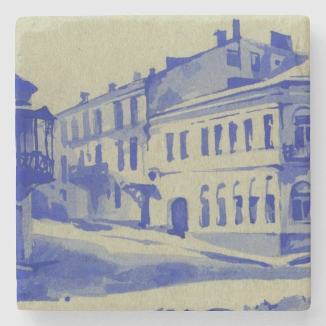 Posavasos De Piedra Pequeñas calles en la ciudad vieja (Anverso)