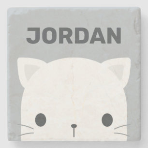 Posavasos De Piedra Pequeño gato con nombre personalizado