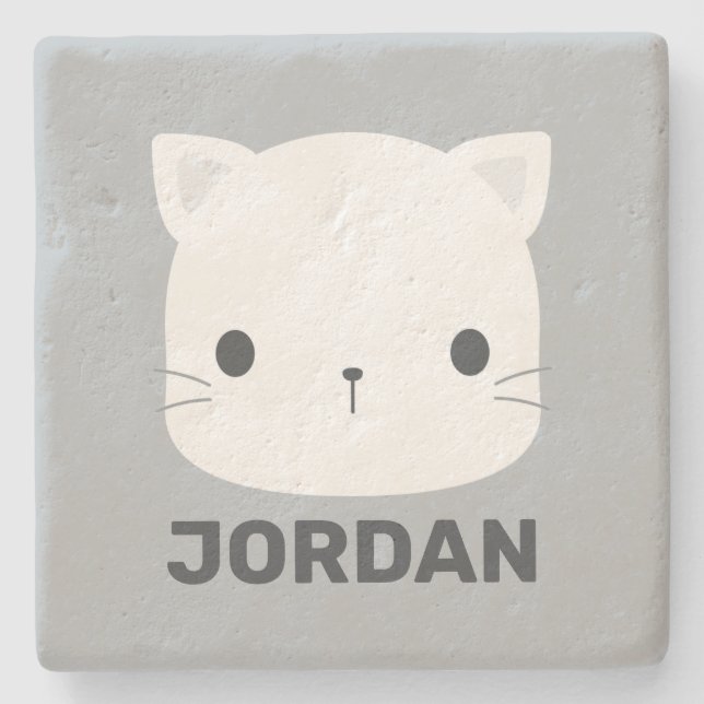 Posavasos De Piedra Pequeño gato con nombre personalizado (Anverso)