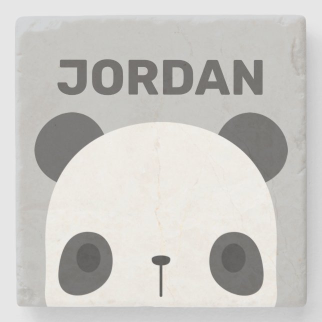 Posavasos De Piedra Pequeño oso oso panda con nombre personalizado (Anverso)