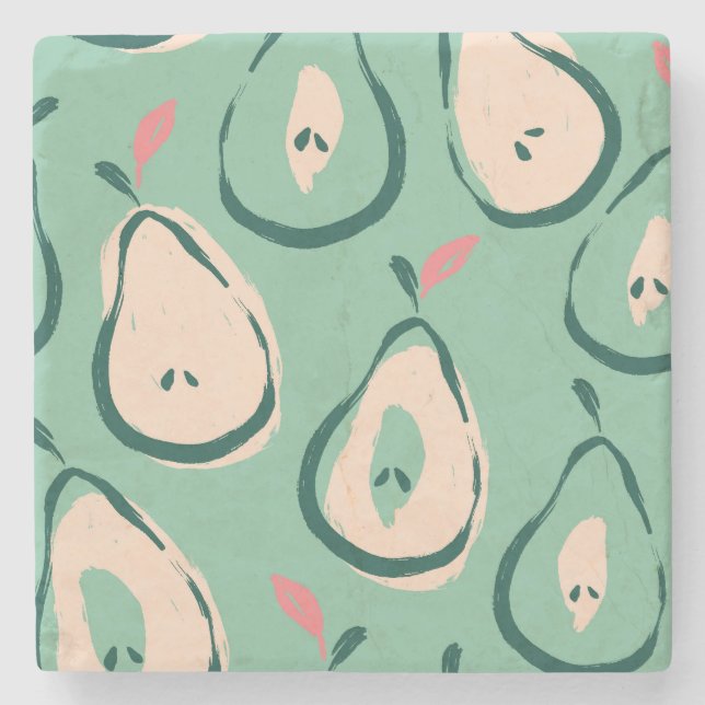 Posavasos De Piedra Peras de verano: patrón de fruta fresca. (Anverso)