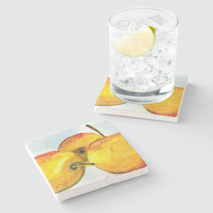 Posavasos De Piedra Peras Nashi amarillas acuarela fruta
