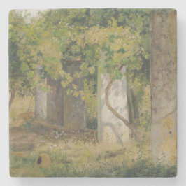 Posavasos De Piedra Pérgola Con Uvas De Vino (Paisaje De Viñedo)