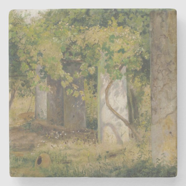 Posavasos De Piedra Pérgola Con Uvas De Vino (Paisaje De Viñedo) (Anverso)