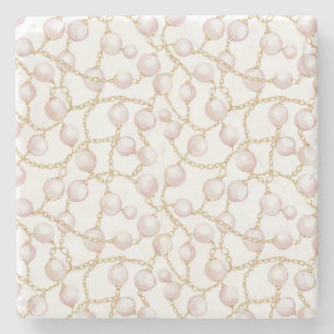 Posavasos De Piedra Perlas Glam Rosadas Doradas
