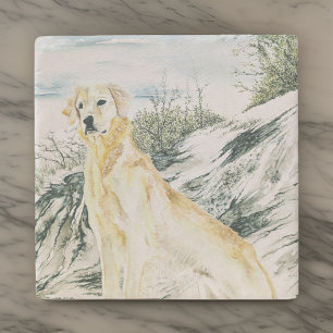 Posavasos De Piedra Perro acuarela orgulloso dorado recuperador