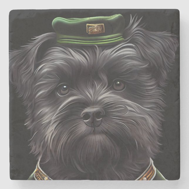 Posavasos De Piedra Perro Affenpinscher con vestido de San Patricio (Anverso)