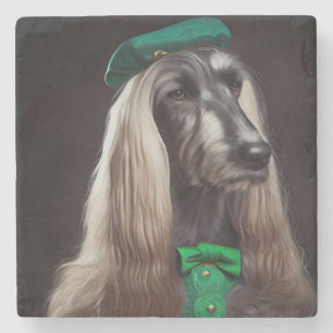 Posavasos De Piedra perro afgano con vestido del día de San Patricio