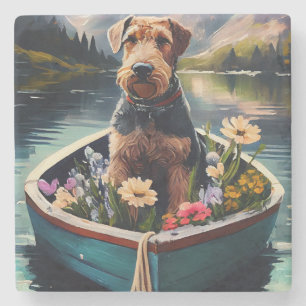 Posavasos De Piedra Perro Airedale en una paleta: Una aventura escénic