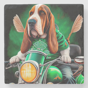 Posavasos De Piedra Perro Basset Hound conduciendo bicicleta Día de Sa