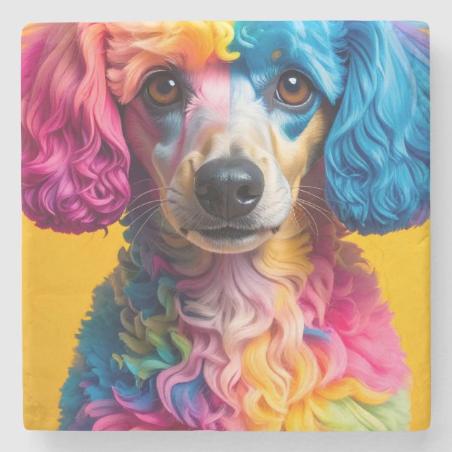 Posavasos De Piedra Perro Colorido (Anverso)