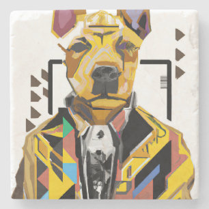 Posavasos De Piedra Perro con traje: Arte digital