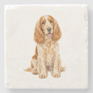 Posavasos De Piedra Perro de aguas inglés sentado en piedra natural Co