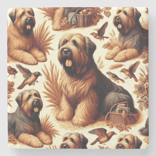 Posavasos De Piedra Perro de Briard inmaculado (Anverso)