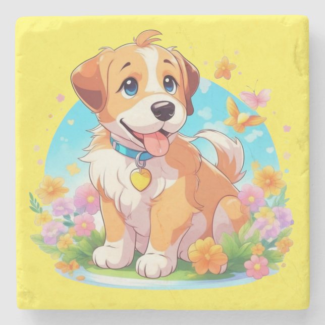 Posavasos De Piedra Perro de cachorro (Anverso)