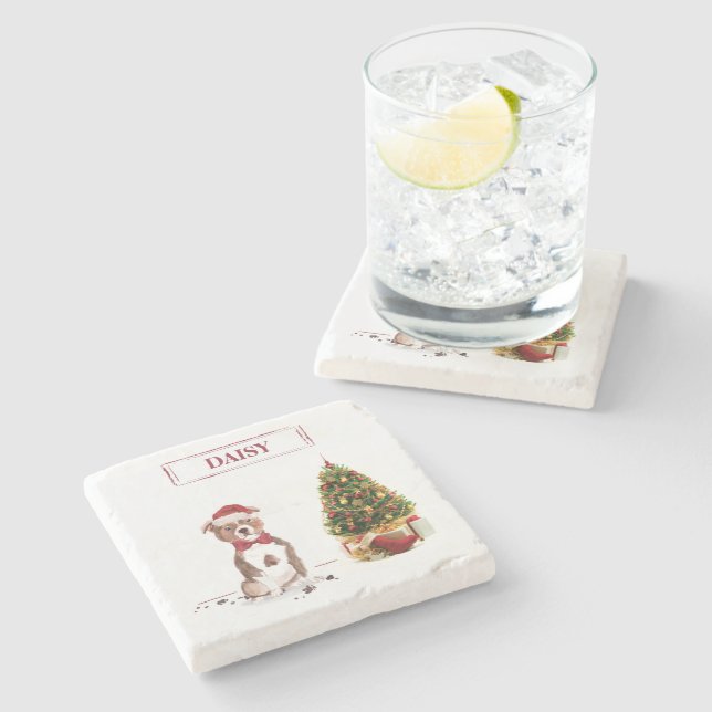 Posavasos De Piedra Perro de Navidades divertidos de Staffordshire Bul (Lateral)