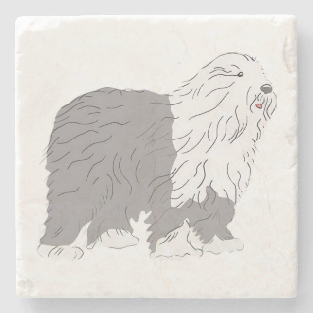 Posavasos De Piedra Perro de pastor inglés (Anverso)