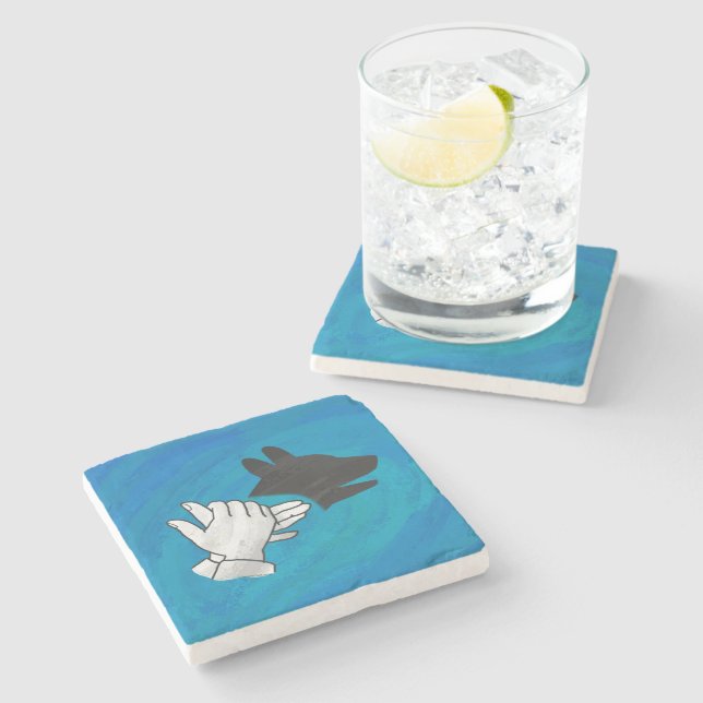 Posavasos De Piedra Perro en la sombra sobre el azul (Lateral)